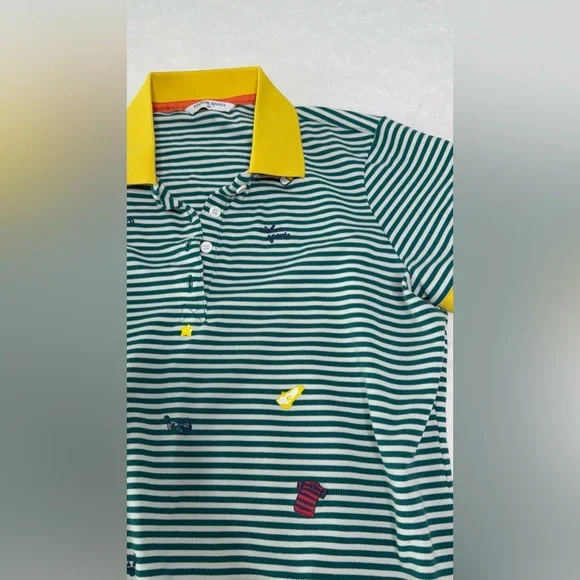 ZISHEN SPORTS Striped Green/White Polo Style Shirt with Yellow Pre-Owned Size S - Picture 3 of 5